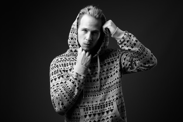 young handsome man in black and white