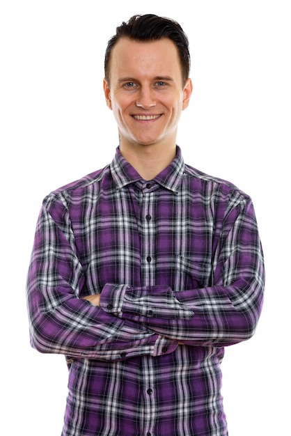 Young handsome man in checkered shirt