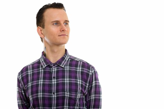 Photo young handsome man in checkered shirt