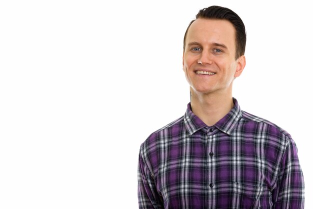 Young handsome man in checkered shirt