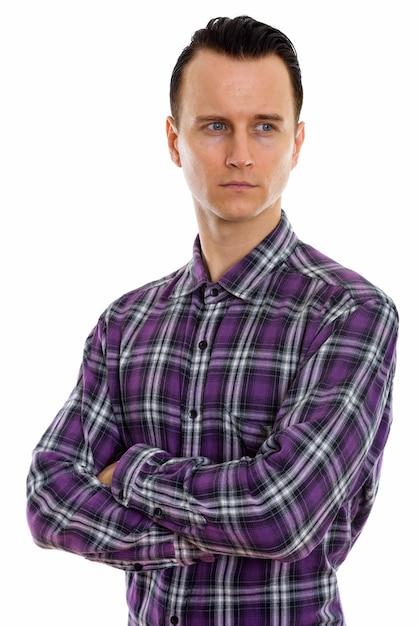 Young handsome man in checkered shirt