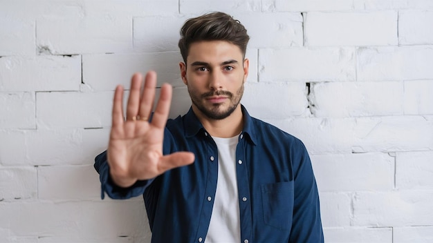 Young handsome man over isolated white wall making stop gesture