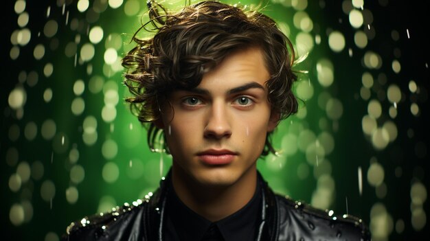 young handsome man posing against the backdrop of a colorful background