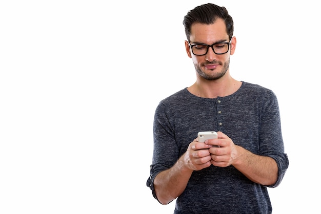  young handsome man using mobile phone