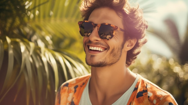 young handsome man wearing sunglasses smile