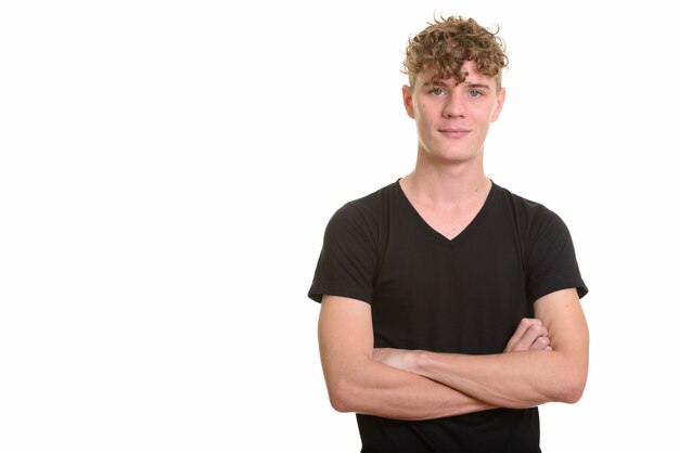 Young handsome man with curly blond hair