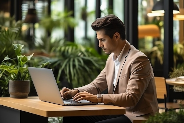 Young handsome man working in the office of mobile network company adapting tariff