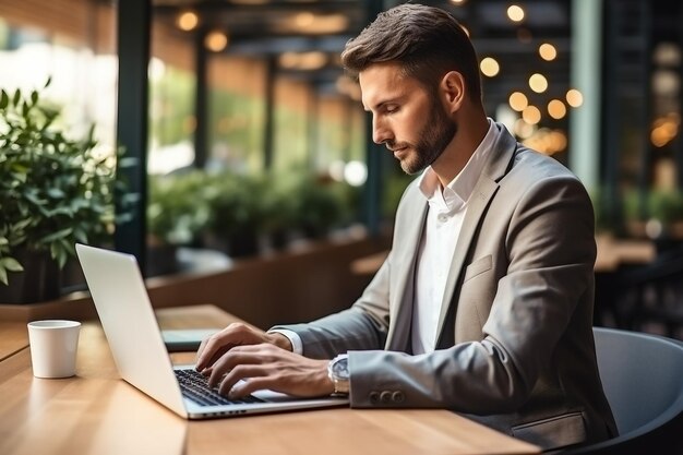 Young handsome man working in the office of mobile network company adapting tariff