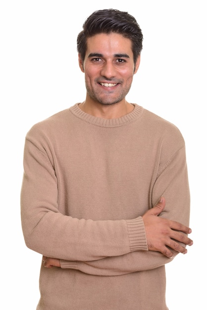 Young handsome Persian man on white