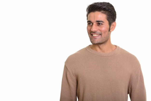 Young handsome Persian man on white