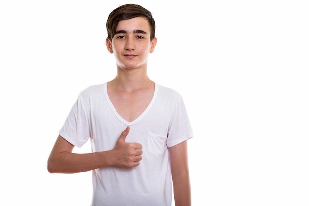 young handsome Persian teenage boy giving thumb up