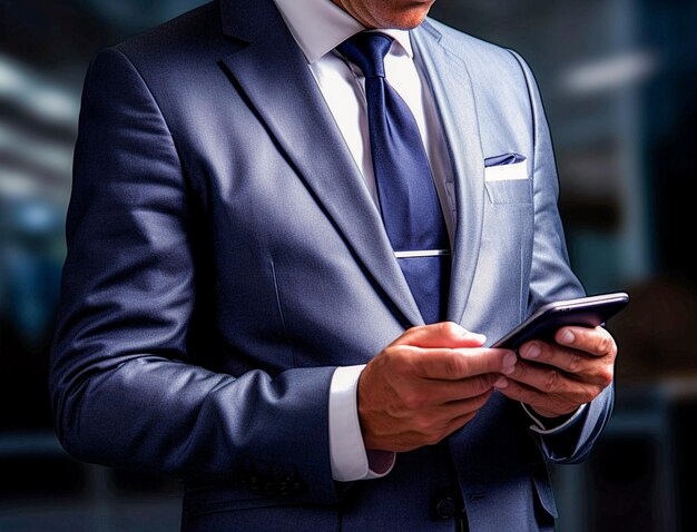 Young handsome professional using smartphone closeup