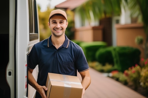 Young handsome smiling delivery mailman person delivering