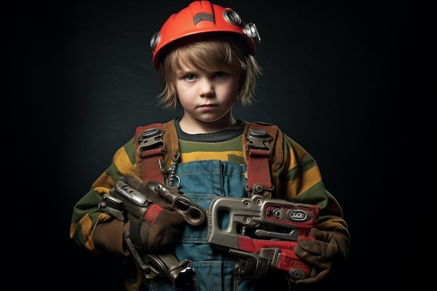 Young Handy worker with Tool Belt and Toy Wrench Generative ai