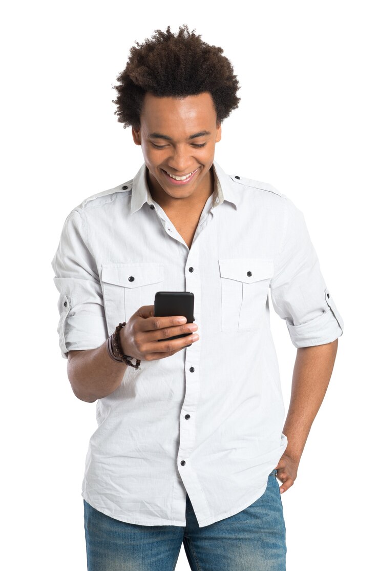 Young Happy African Man With Cellphone