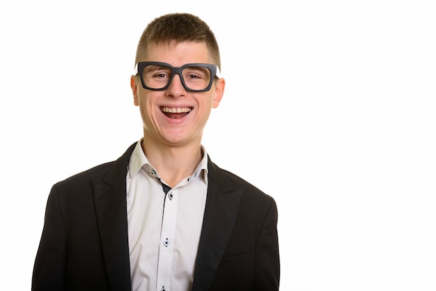 young happy businessman smiling and laughing