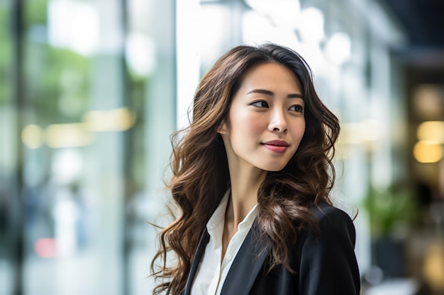 Young Happy Businesswoman Using Computer in Modern Office with Colleagues Stylish Beautiful Manager