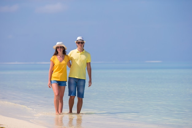 Young happy couple during beach tropical vacation