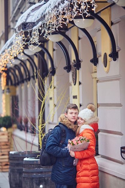 Young happy couple in love outdoors