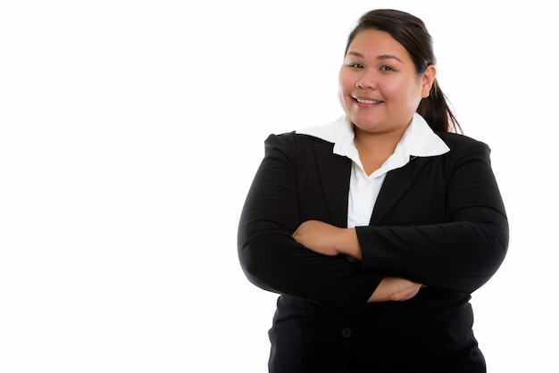 young happy fat Asian businesswoman on formal outfit