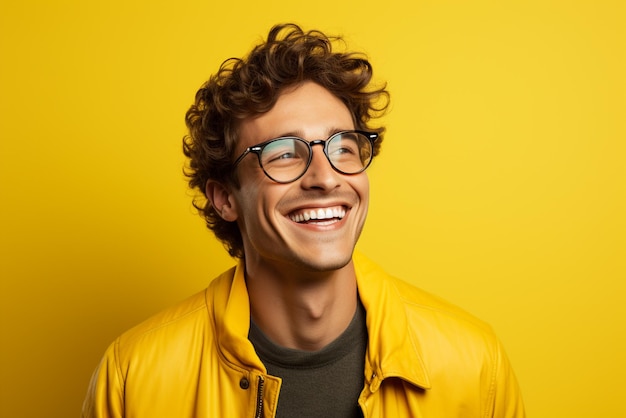 A young happy handsome men portrait yellow background model