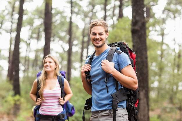 Young happy hiker couple 