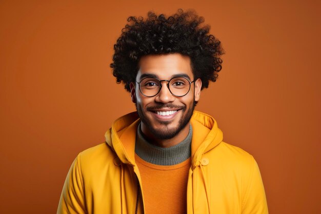 Foto giovane hipster afroamericano adolescente felice che indossa occhiali isolato su uno sfondo solido