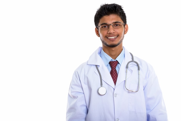 young happy Indian man doctor smiling