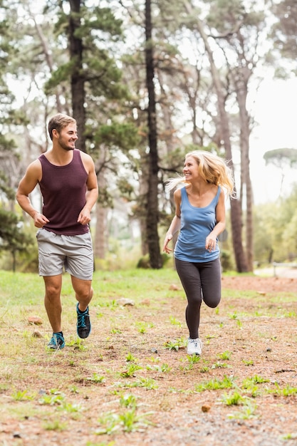 Young happy joggers running