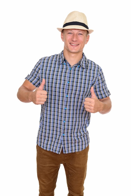 young happy man giving thumbs up