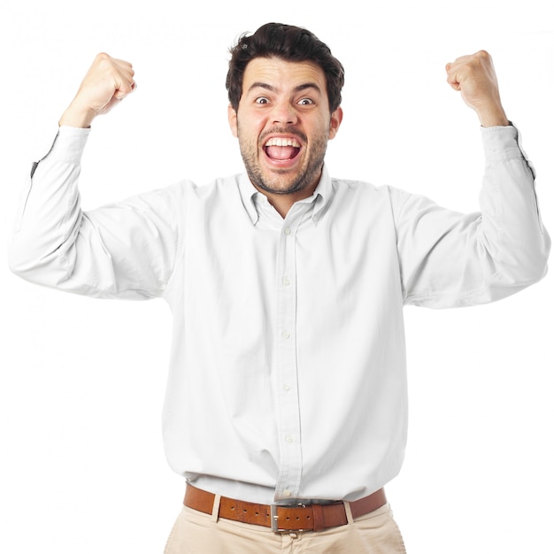 Young happy man on a white background