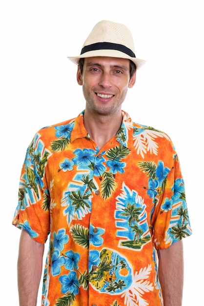 young happy tourist man smiling ready for vacation