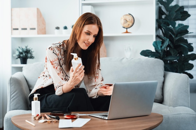 young happy woman buy product by online shopping with utmost security