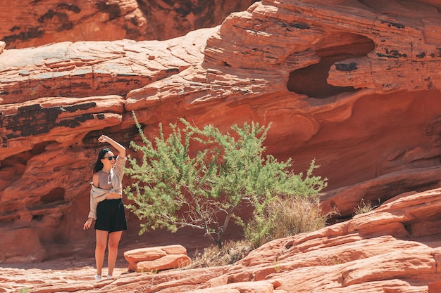 Young hiker woman on hike