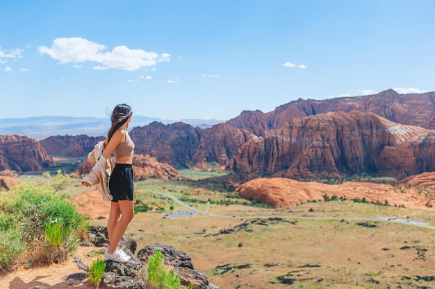 Young hiker woman on hike