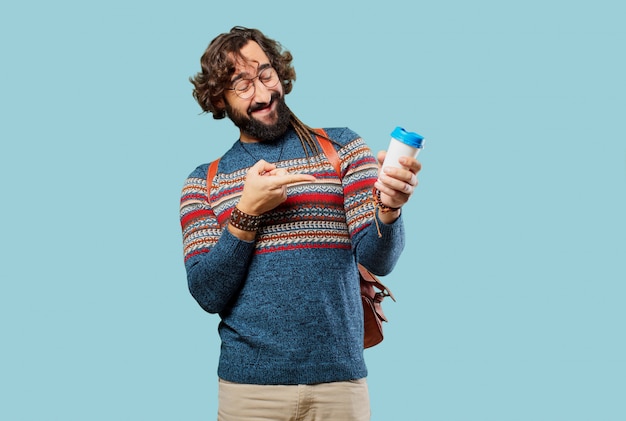 Young hippie man with a coffee