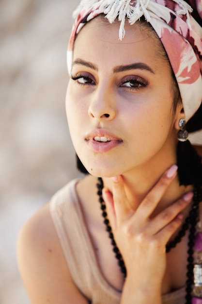 Young hippie style woman wearing handmade  jewelry