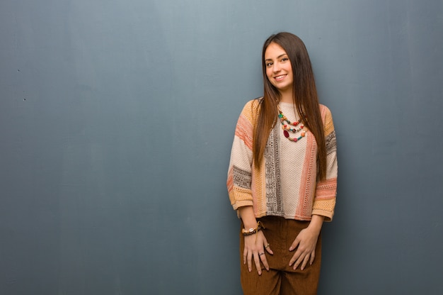 Young hippie woman cheerful with a big smile