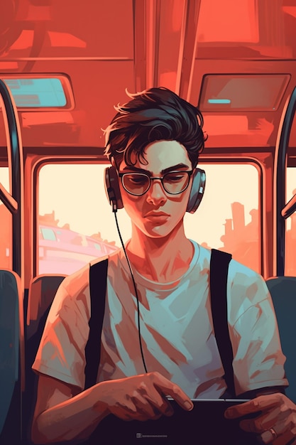 Young hipster man enjoying music