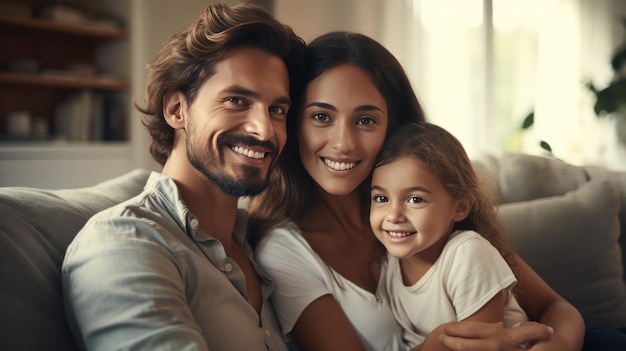 Photo young hispanic family sitting on sofa reading a book together in their living room