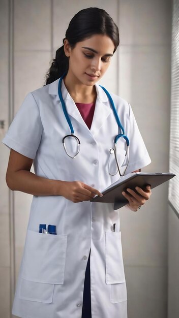 Young hispanic nurse holding a medical report