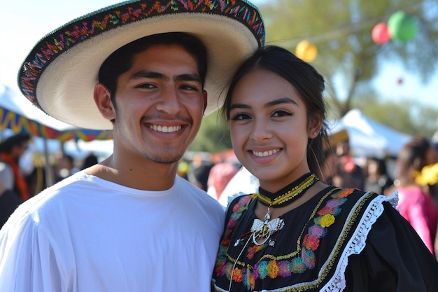独立記念日または5月5日パレードまたは文化祭での若いヒスパニック系女性と男性