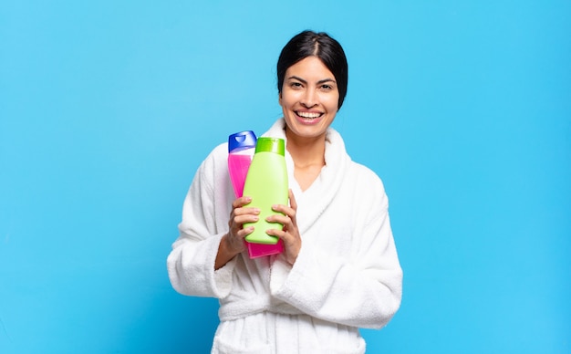 Young hispanic woman with facial clean and care products