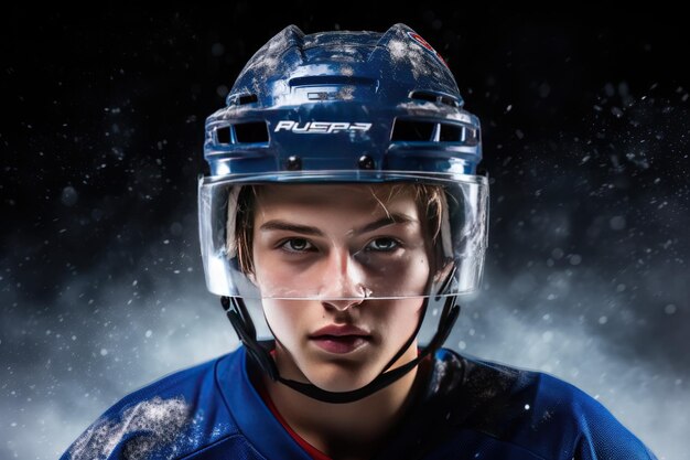 Young ice hockey player in helmet