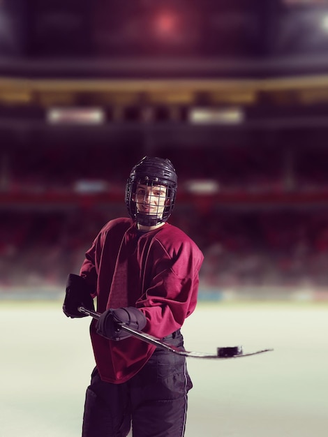 Young ice hockey player portrait on a match