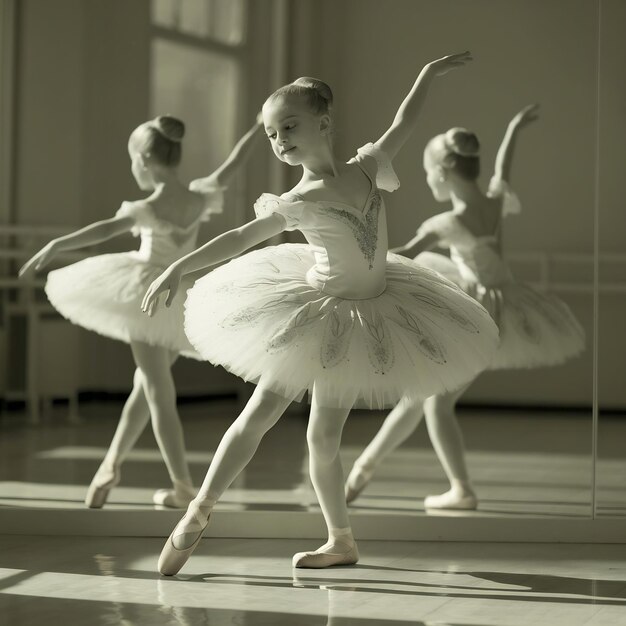 Young and incredibly beautiful ballerina is dancing at studio