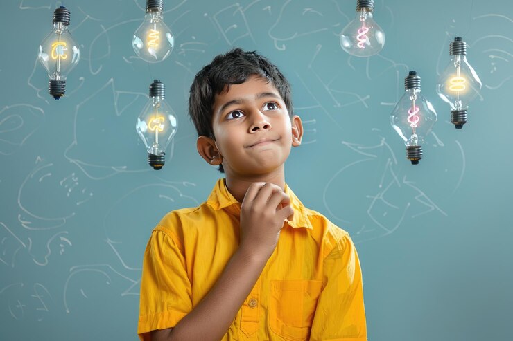 फोटो a young indian boy reveals his power and strength in creativity his imaginative ideas and innovative solutions demonstrating his ability to think outside the box