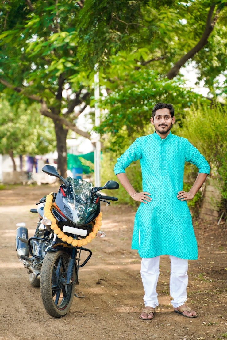 फोटो young indian boy with new bike