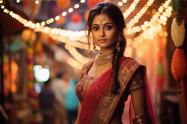 Young indian bride wearing red traditional saree