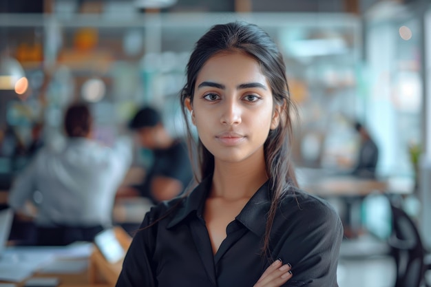 写真 インドの若い女性起業家とオフィスの同僚